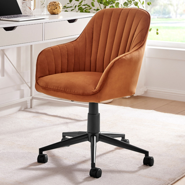 Furniturebox Brooker Orange Velvet Office Swivel Chair - image 1