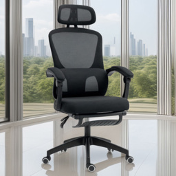 Portland Black Mesh Ergonomic Office Chair with Headrest and Lumbar Support