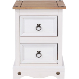 Corona 2 Drawer White Washed Wax Petite Bedside Table - thumbnail 2