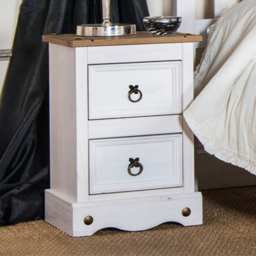 Corona 2 Drawer White Washed Wax Petite Bedside Table - thumbnail 1