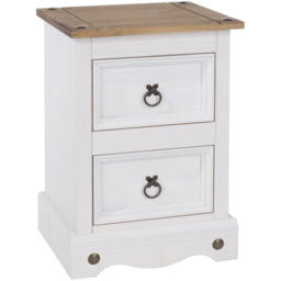 Corona 2 Drawer White Washed Wax Petite Bedside Table - thumbnail 4