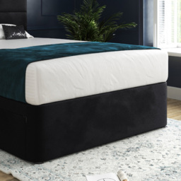 Caprio Black Small Single Upholstered Divan Bed Frame with Floorstanding Cube Headboard - thumbnail 4