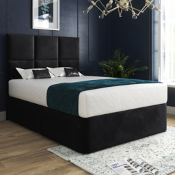 Caprio Black Small Single Upholstered Divan Bed Frame with Floorstanding Cube Headboard