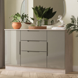 Crowndale Milan Grey Gloss and Grey Oak 2 Door 3 Drawer Sideboard Ready Assembled