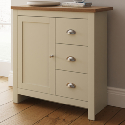 GFW Lancaster Single Door 3 Drawer Cream Sideboard