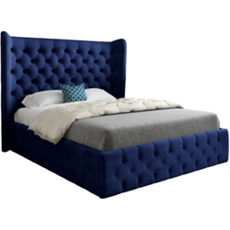 Florence Blue King Size Velvet Upholstered Bed Frame with Wide Winged Chesterfield Headboard - thumbnail 2