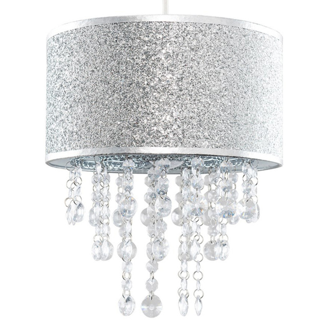 ValueLights Bonita Silver Glitter Clear Acrylic Droplets Drum Lamp Shade - image 1
