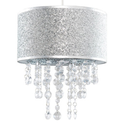 ValueLights Bonita Silver Glitter Clear Acrylic Droplets Drum Lamp Shade