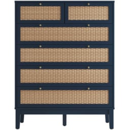 Bordeaux 6 Drawer Blue Rattan Chest of Drawers - thumbnail 4