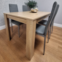 Kosy Koala 4 Seater Leather Dining Table Set Oak Effect and Grey - thumbnail 1