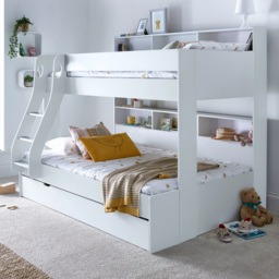 Bedmaster Oliver White Triple Sleeper Single Drawer Bunk Bed with Spring Mattresses