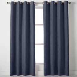 Alan Symonds Velvet Chenille Ring Top Eyelet Curtains Navy 142 x 229cm