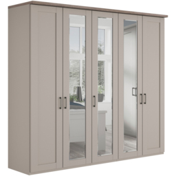 Homebase Truro Grey 5 Door Mirrored Hinged Wardrobe with Slate Handles - thumbnail 2