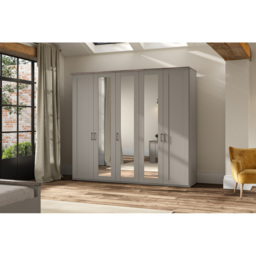 Homebase Truro Grey 5 Door Mirrored Hinged Wardrobe with Slate Handles - thumbnail 4