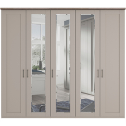 Homebase Truro Grey 5 Door Mirrored Hinged Wardrobe with Slate Handles - thumbnail 3