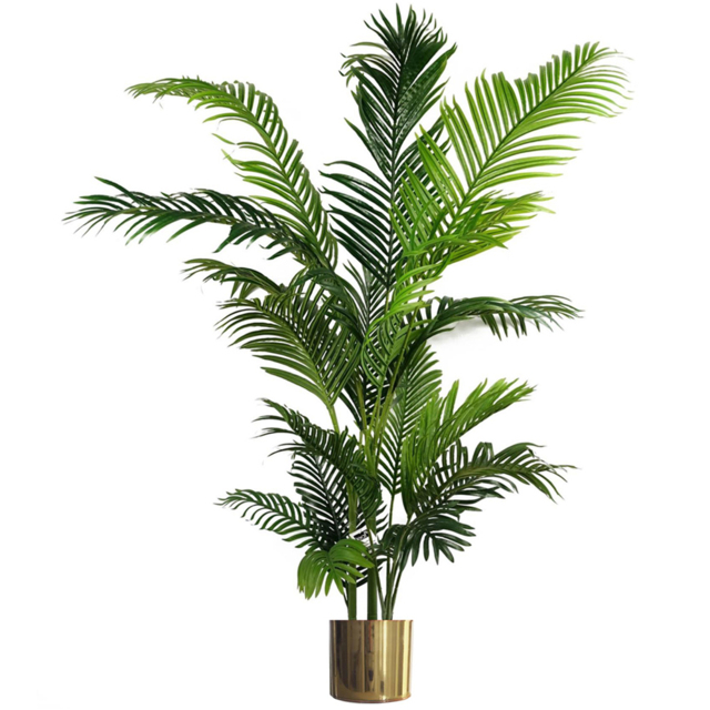 Leaf Artificial Palm Tree with Gold Metal Planter 180cm - image 1