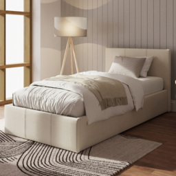 GFW Single Natural Hopsack Fabric Side Lift Ottoman Bed with Bonnell Mattress