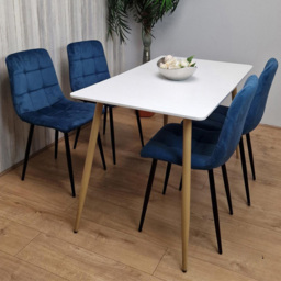 Portland 4 Seater Velvet Dining Set White and Blue