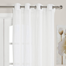Divante Chenille White Stripe Eyelet Voile Panel Curtains 140 x 240cm - thumbnail 1