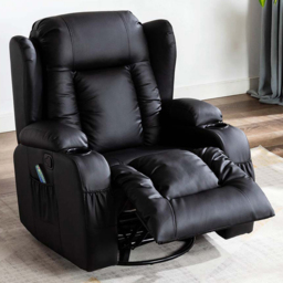 Furniture Online Caesar Bonded Leather Black Rocking Swivel Recliner Heat and Massage Chair