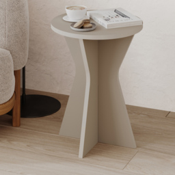 Decortie Lisa Sandstone Geometric Pedestal Base Round Side Table