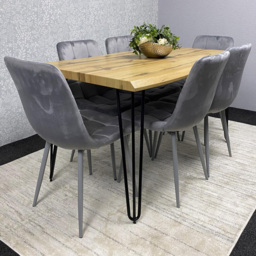 Kosy Koala 6 Seater Velvet Wooden Dining Set Grey