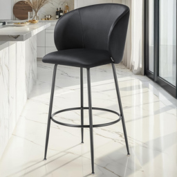 tectake Luana Set of 6 Black Velvet Look Padded Bar Stools