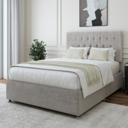 Bedmaster Single Seal Grey Naples Linen Divan Base with Lona Headboard