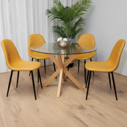 Portland Mustard Gem Pattern Round Glass 4 Seater Dining Set - thumbnail 1