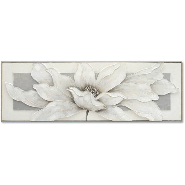 3D Embellished Soft Grey Flower Canvas - White and Grey - image 1