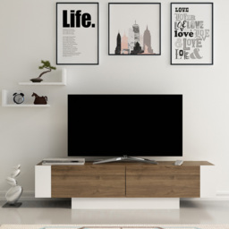 Decorotika Matera 2 Door 2 Shelf Walnut and White TV Unit with 2 Wall Shelves