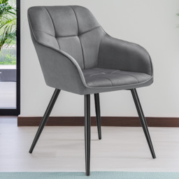 tectake Marilyn Grey Black Quilted Velvet Dining Chair with Armrest Set of 4