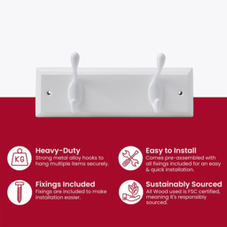 Headbourne White 2 Hook Coat Rail - thumbnail 4