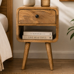 Artisan Furniture Oak-ish Single Drawer Single Shelf Solid Wood Curve Lower Mini Bedside Table