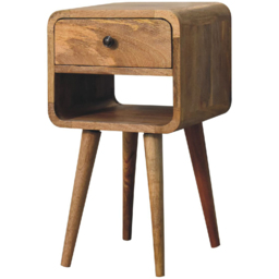 Artisan Furniture Oak-ish Single Drawer Single Shelf Solid Wood Curve Lower Mini Bedside Table - thumbnail 3