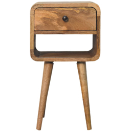 Artisan Furniture Oak-ish Single Drawer Single Shelf Solid Wood Curve Lower Mini Bedside Table - thumbnail 2