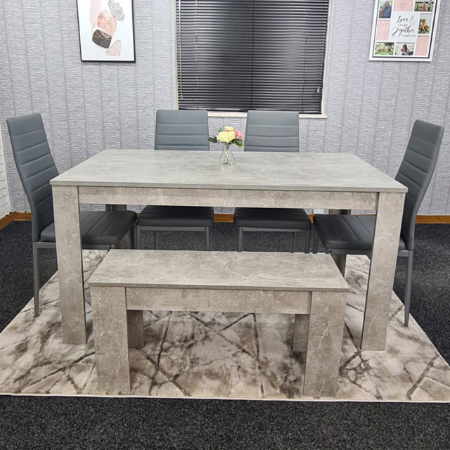 Kosy Koala 6 Seater Faux Leather Dining Bench Set Stone Grey Effect and Grey - image 1