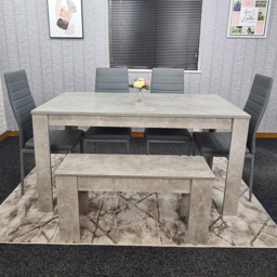 Kosy Koala 6 Seater Faux Leather Dining Bench Set Stone Grey Effect and Grey - thumbnail 1
