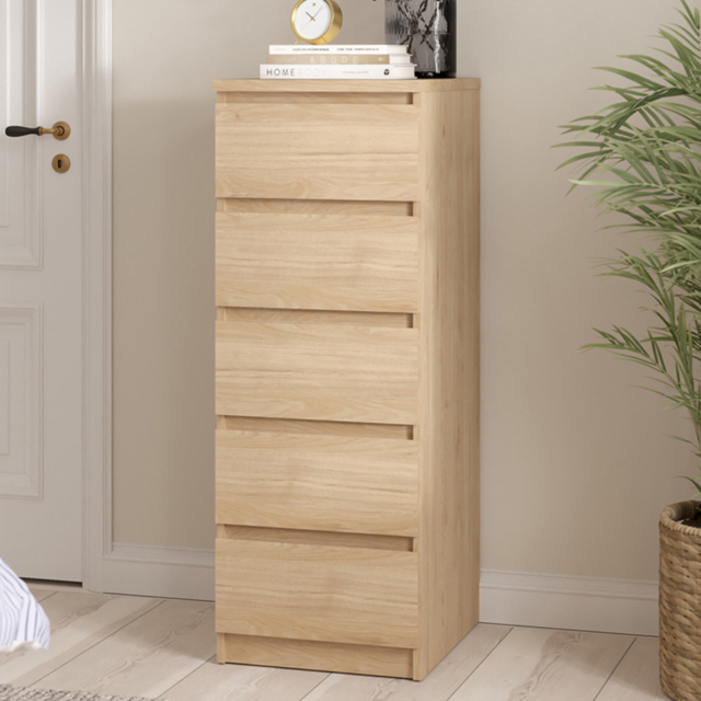 Florence 5 Drawer Jackson Hickory Oak Narrow Chest of Drawers - image 1