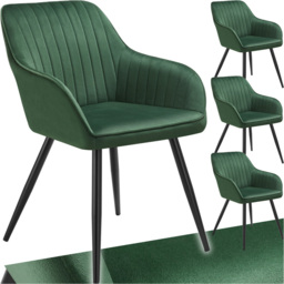 Tectake Marilyn Set of 4 Dark Green and Black Velvet Quilted Dining Chair - thumbnail 2