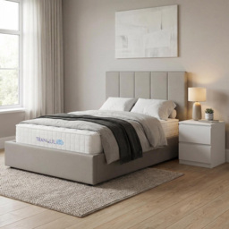 FWStyle Hoscar Beige Small Double Upholstered Lift-Up Ottoman Bed Frame with Ribbed Headboard - thumbnail 2