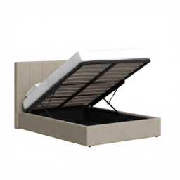 FWStyle Hoscar Beige Small Double Upholstered Lift-Up Ottoman Bed Frame with Ribbed Headboard - thumbnail 4
