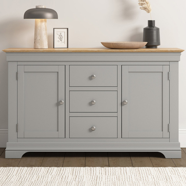 Seconique Bordeaux 2 Door 3 Drawer Pebble Grey and Oak Sideboard - image 1