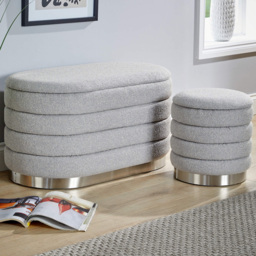 Home Source Cake Grey Boucle Storage Ottoman Set of 2