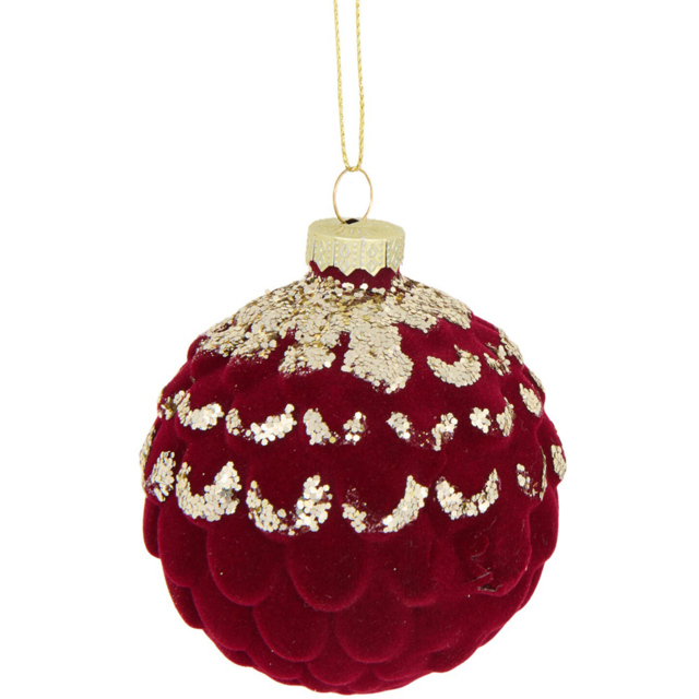 Layered Flocked Bauble Burgundy