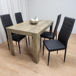 Portland 4 Seater Dining Set Rustic Effect and Black Leather