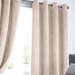 Alan Symonds Velvet Blackout Ring Top Eyelet Curtains Cream 229 x 229cm - thumbnail 2