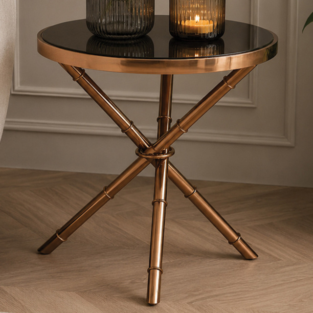 Premier Housewares Alvaro Black Glass Top Round Side Table with Rose Gold Legs - image 1