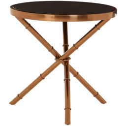 Premier Housewares Alvaro Black Glass Top Round Side Table with Rose Gold Legs - thumbnail 3