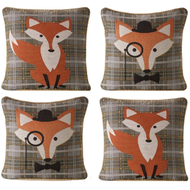 Alan Symonds Tapestry Style Fox and Vixen Cushion with Polyester Filled Pad 45 x 45cm 4 Pack